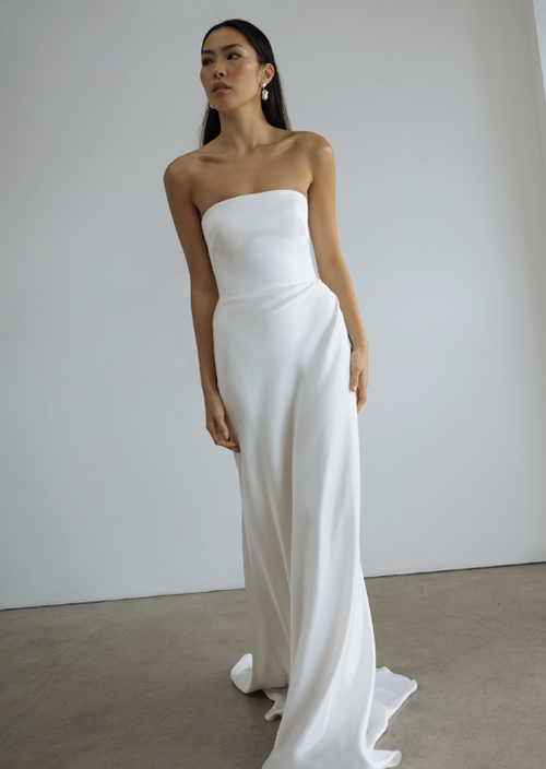 strapless open back dress Jenny Yoo Dress Carrie in Powder Pink